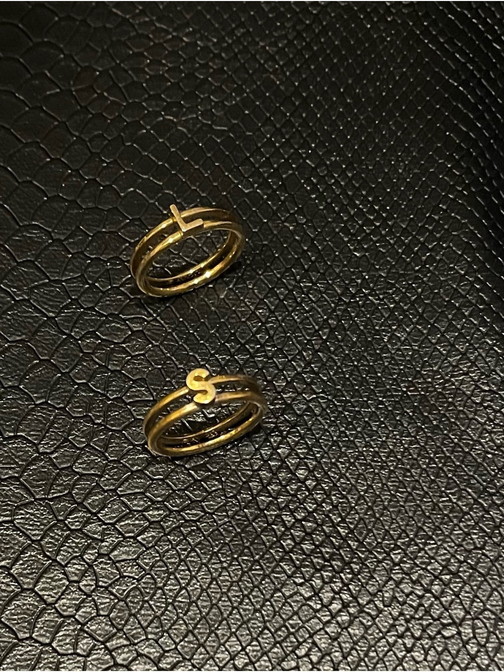 Vintage Gold Tone Initial Stack Rings Letter L & Letter S Set of 2 Size 6